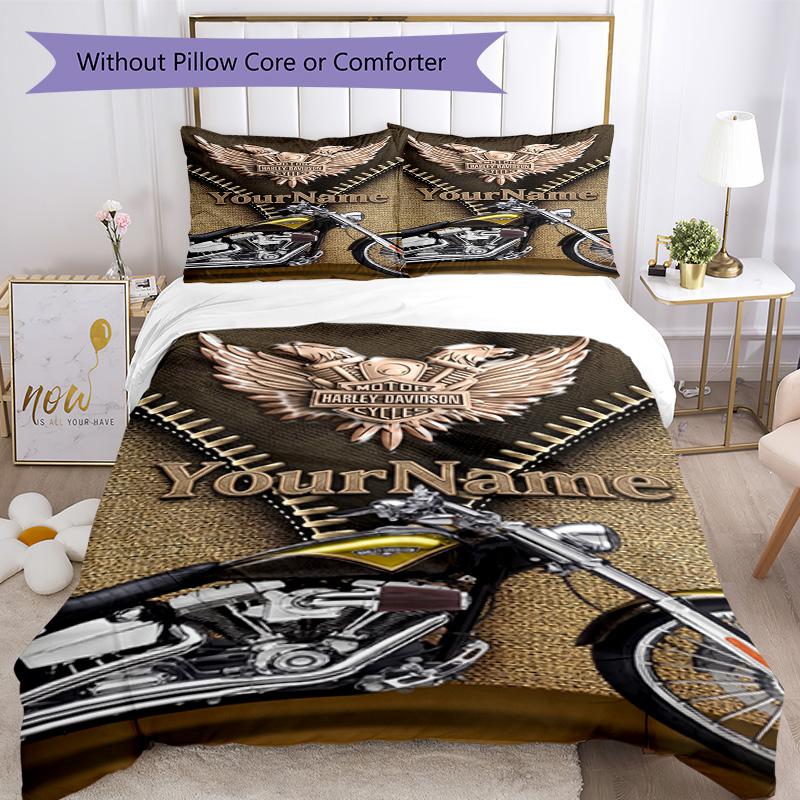 Motociclette Harley-Davidson Personalizza il tuo nome Set Biancheria da Letto Copripiumino Traspirante con Federe Decorazione per la Casa Regalo di Compleanno