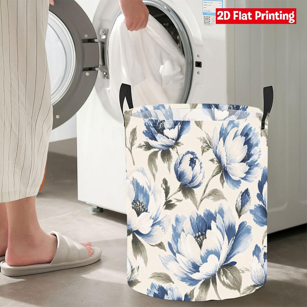Collapsible Laundry Basket Large Round Waterproof Fabric Hamper Dirty Clothes Storage Bin Toy Organizer with Handles