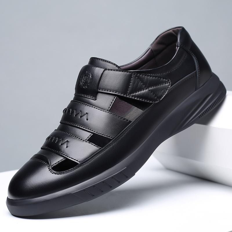 Summer Black Cowhide Business Sandals Classic Roman Handmade Sandals Outdoor Sneaker Platform Men Water Trekking Beach Sandals