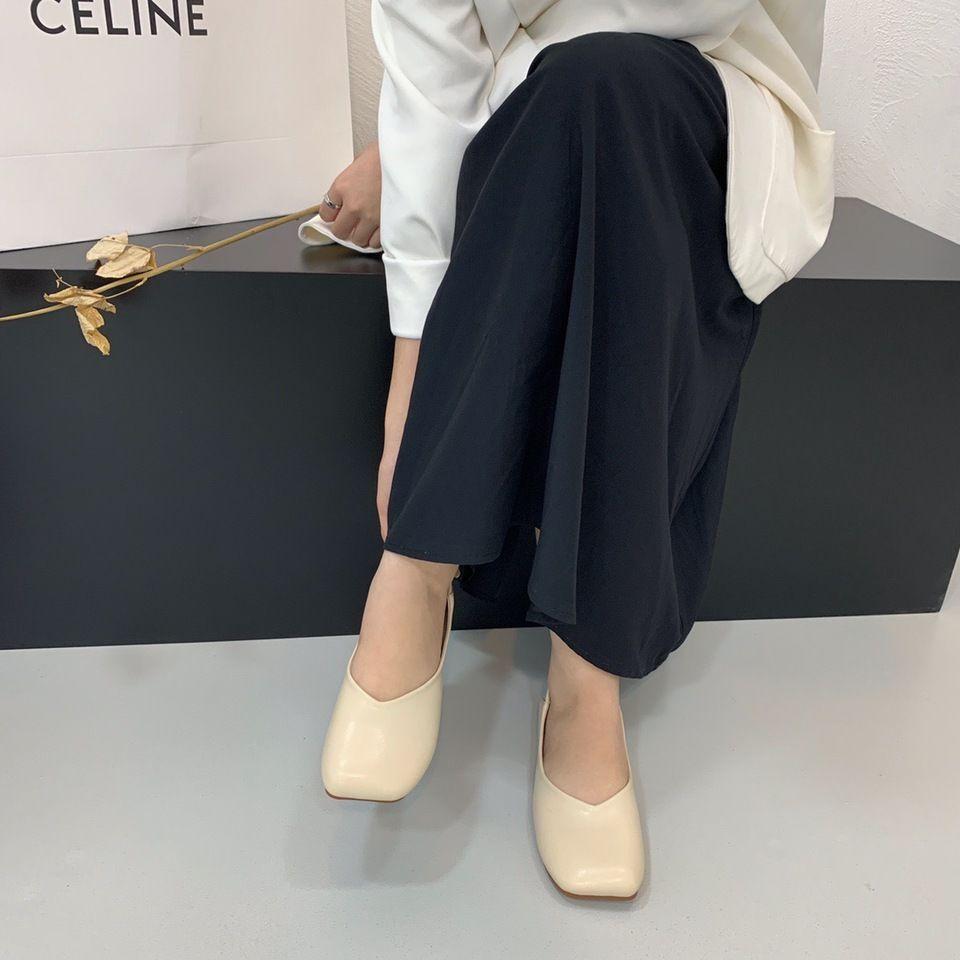 Korean Version of Square Head Shallow Mouth Single Shoes Women's Spring 2025 New Temperament One-pedal Small Leather Shoes Fashionable and