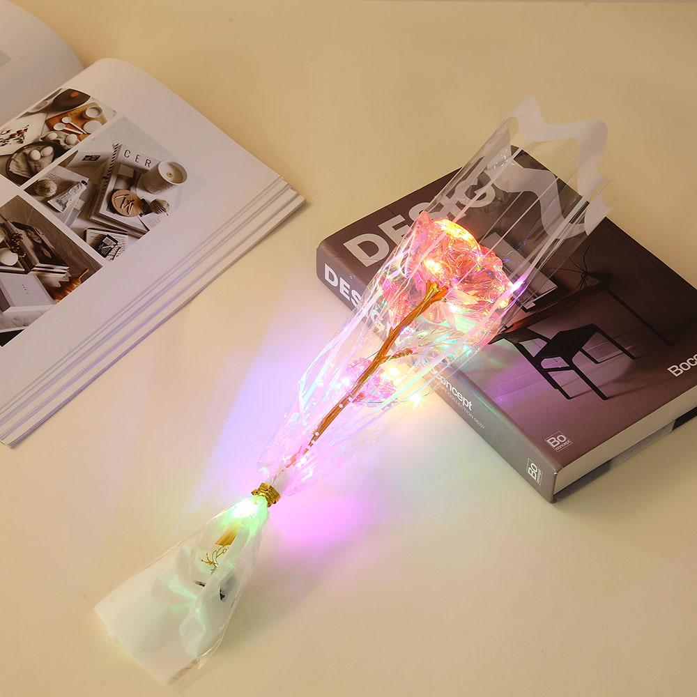 LED Goldfolienrose mit Geschenktüte Valentinstag Muttertag Lehrertag Geschenk Künstliche Blume Abschlussgeschenke für Schüler