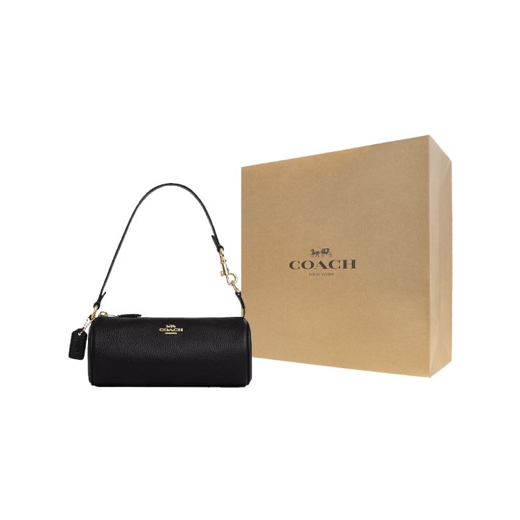 Coach Borsa a mano Nolita 19 con logo in metallo solido, pelle martellata, piccola, da donna, nera CP474-IMBLK
