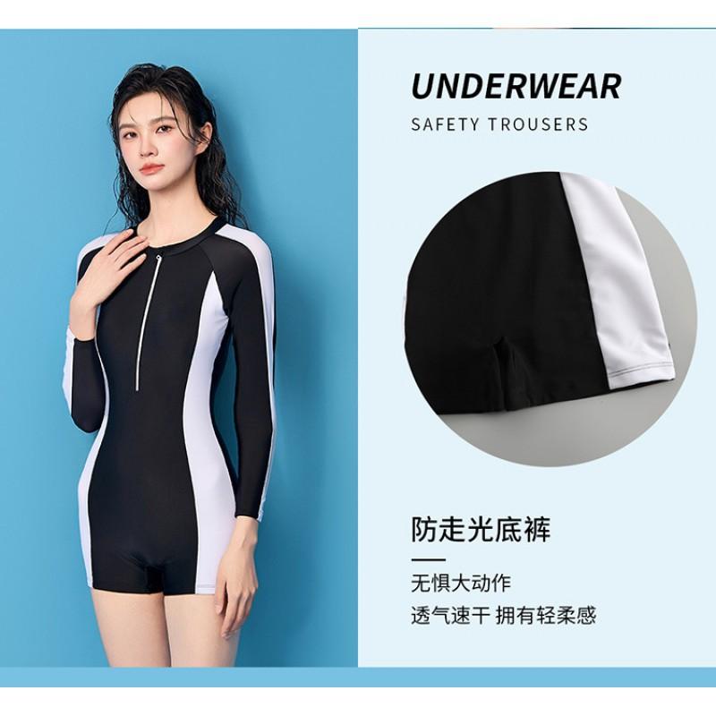 Swimsuit Women's One-piece Long-sleeved Sunscreen Conservative Belly-covering Slimming Swimming Pool Hot Sports