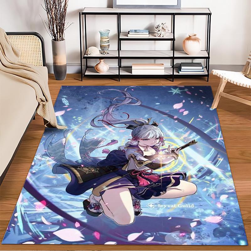 "Anime Girl Pattern Carpet with Fantasy Design and Blue Background" Suitable for use as an anti-slip for living room bedroom sofas