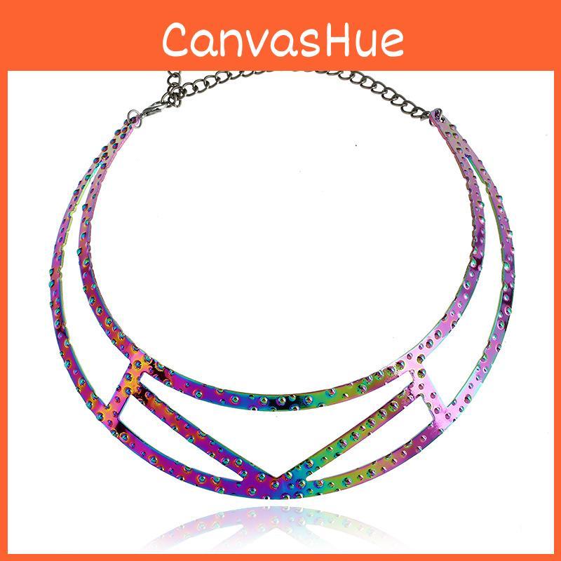 Metallic Geometric Choker With Electroplated Finish For Spring Fashion