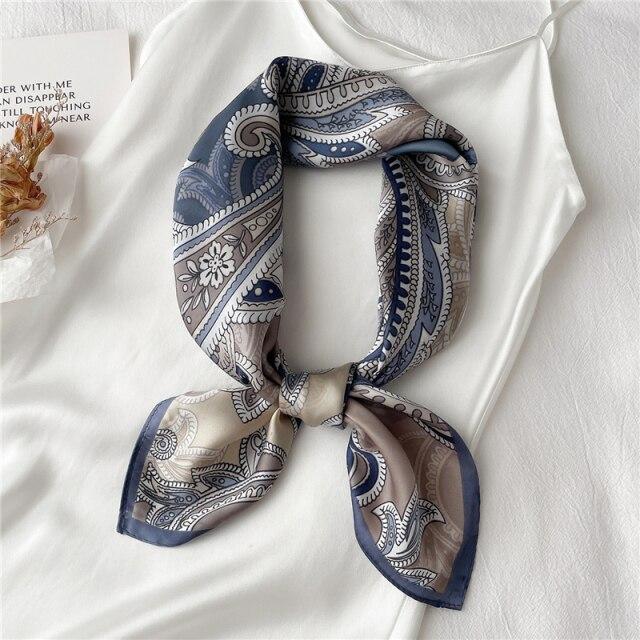 Satin Print Silk Shawl Headscarf Hijab Hair Wrap Fashion Headband Square Scarf For Women Neckerchief Female Foulard Bandana 2021