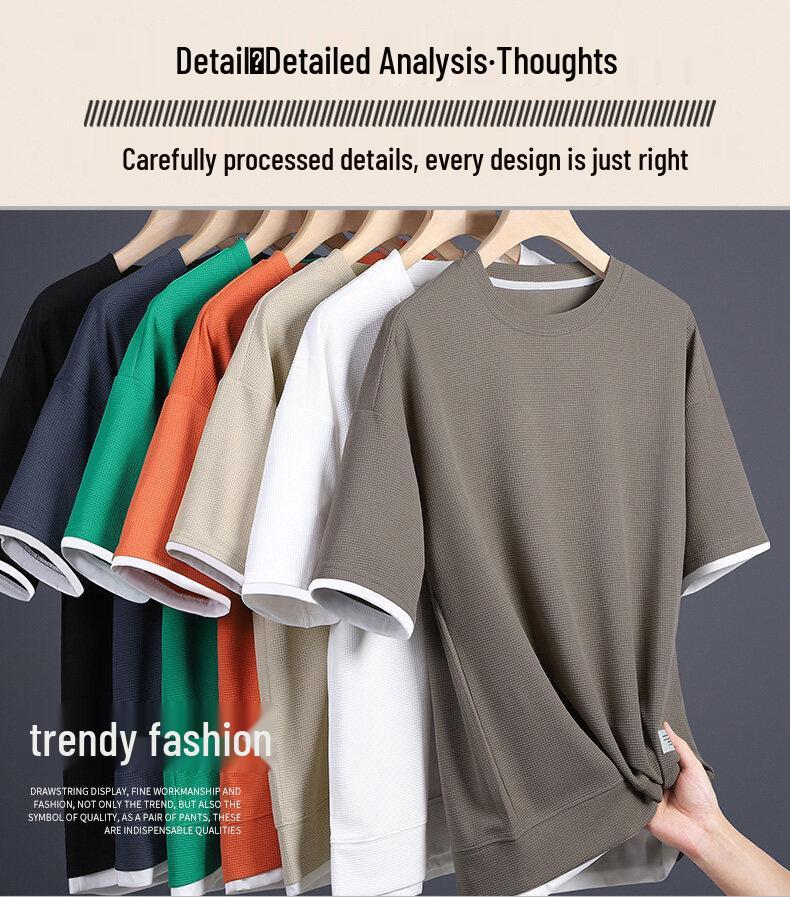 Men's Summer Casual Sports Set: Loose T-shirt & Waffle Shorts