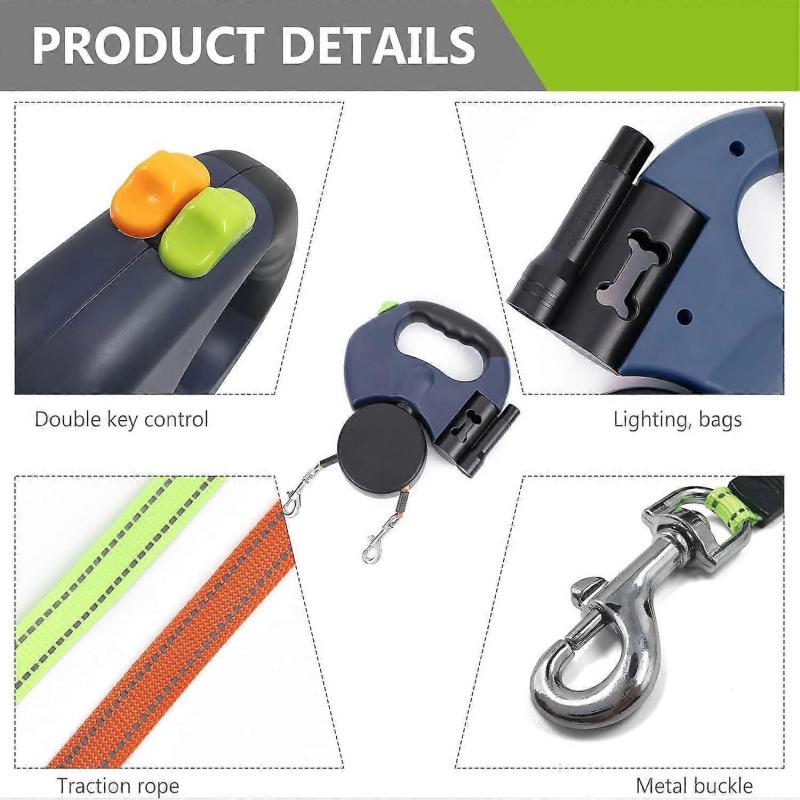 Flexible retractable leash for 2 dogs, double dog leash, ideal pet access, secure walking
