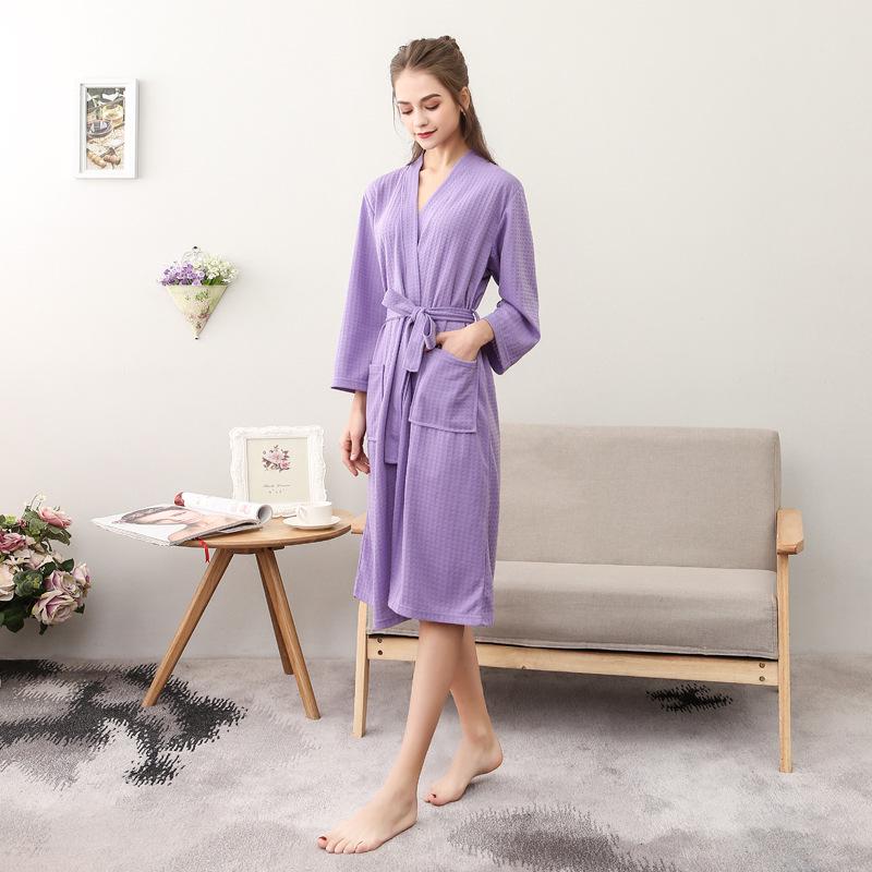 Summer Waffle Mid-Length Bathrobe - Unisex Seven-Sleeve Pajama & Homewear for Couples