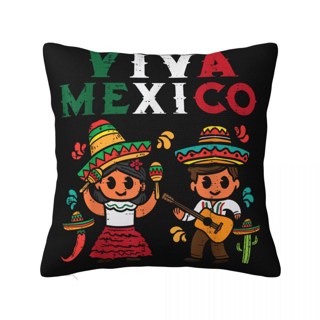 Pillow Case Viva Mexico Boy Girl Maracas Guitar Mexican Square Pillow Cover Cushion Cover Pillowcases For Sofa Home Decoration