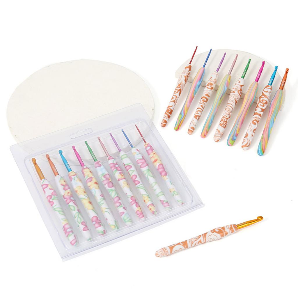 9Pcs Ergonomic Handle Crochet Hook 2mm-6mm Ergonomic Crochet Needle Soft Handle Crochet Hook for Beginner Hobbyist