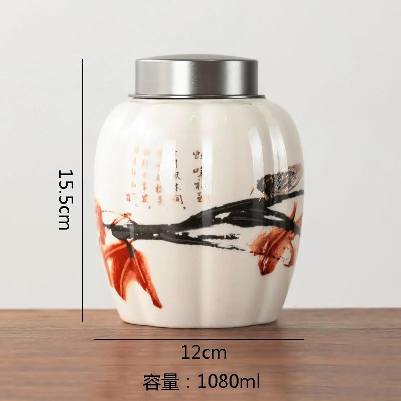 Retro Hand Painted Ceramic Tea Jar Tea Box Alloy Cover Sealed Moisture Proof Jar Tea Canister Candy Jar Household Teas Container