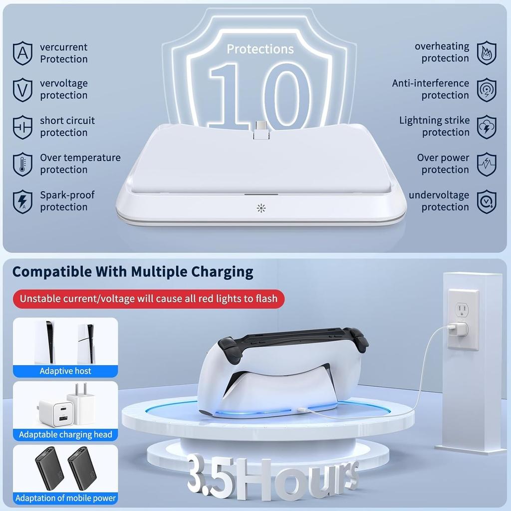 RGB Portable Charging Dock Charging Stand Station for PS5 Portal Consoles Accessories with 7 Lighting Modes and Type C Cable Quick Charging with Light