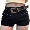 Spicy Girl Y2K Schwarze Nieten-Denim-Mikroshorts mit niedrigem Bund