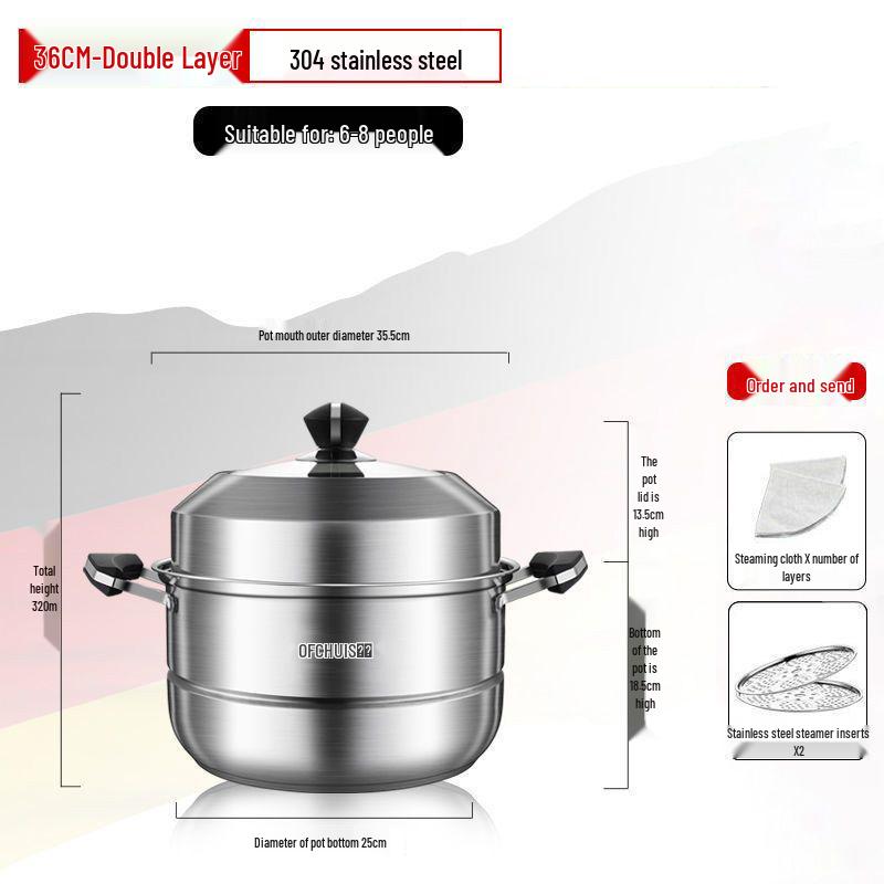 Large 304 Stainless Steel Three-Layer Household Steamer for Induction and Gas Stoves