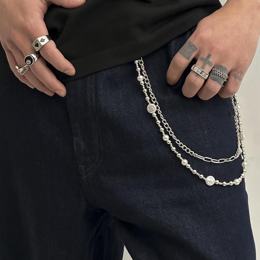 Hip-Hop Imitation Pearl Beaded Trouser Chain, Fashionable Niche Chain Splicing Jeans Waist Chain Hanging Chain