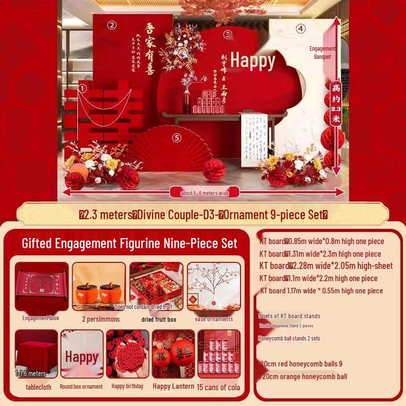 Chinese Wedding Engagement Backdrop Set with Heightened KT Board and Decor
