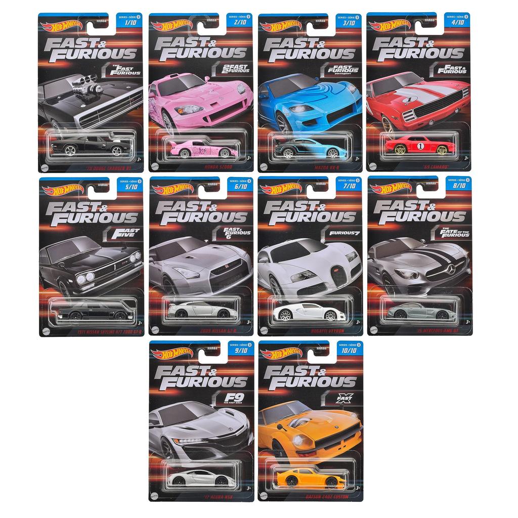 Hot Wheels Fast Furious Theme Assortment Mini Cars Sold In Years Old and & [10 Box] [3 Up] 986C-HNR88