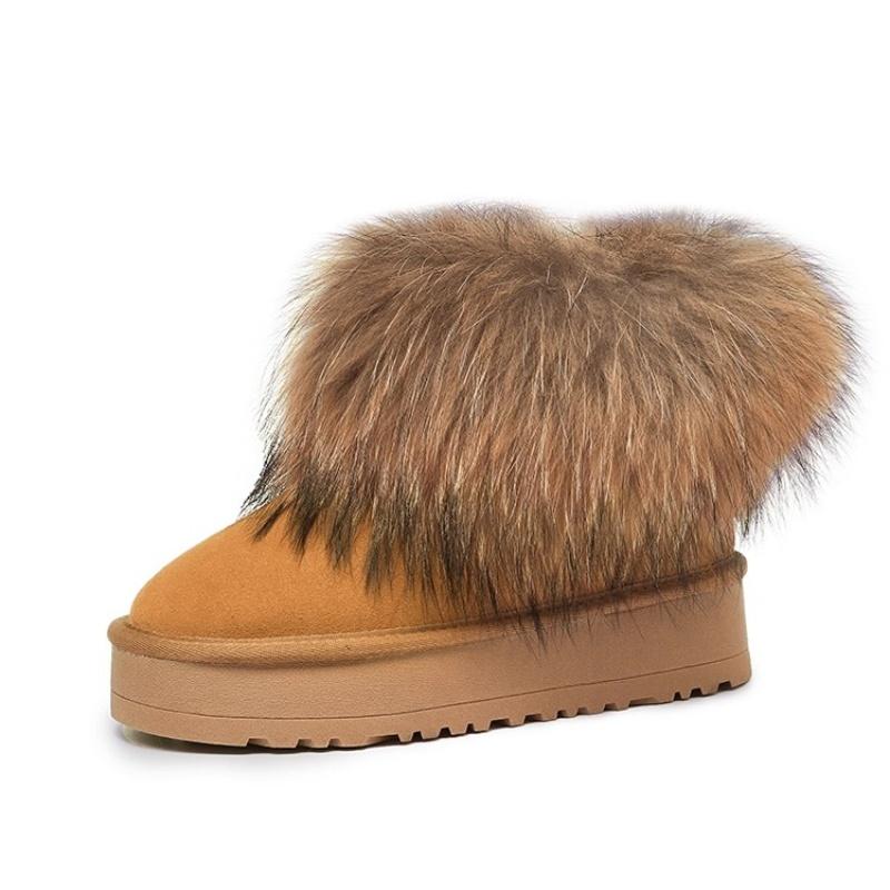 Neue Hohe Schneestiefel Echtes Leder Lammfell Natürliches Fell Wolle Damenstiefel Winterstiefel Mode Damen Knöchelhohe Stiefel Freizeitschuhe