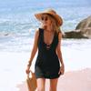 2026 new beach skirt corrugated hollow dress deep V beach bikini blouse