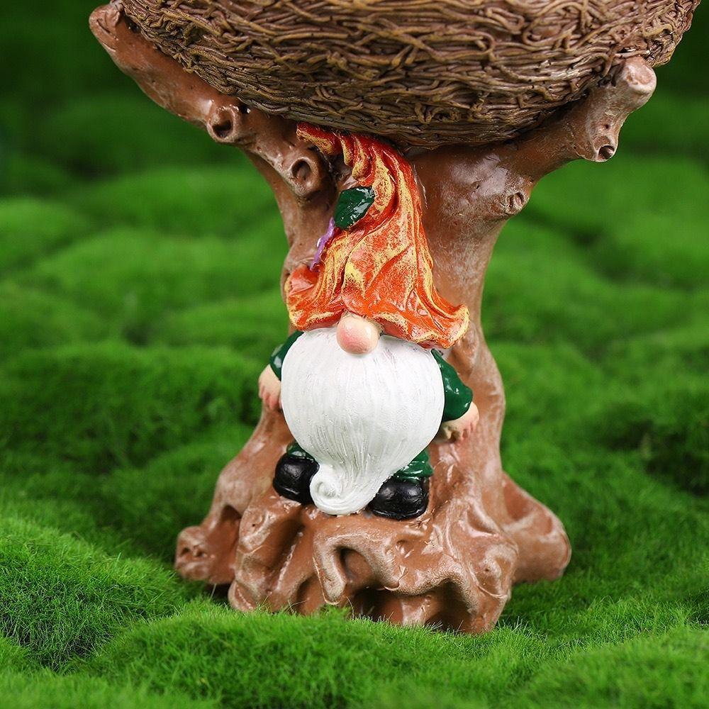 Resin Bird Feeder Dwarf Design Bird Water Bowl Fairy Garden Decoration Art Statue Outdoor