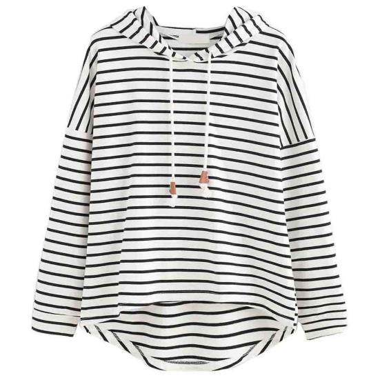 Women's Autumn and Winter Plus Size Sweatshirt Striped Loose Hooded Knit Long Sleeve Pullover Jacket