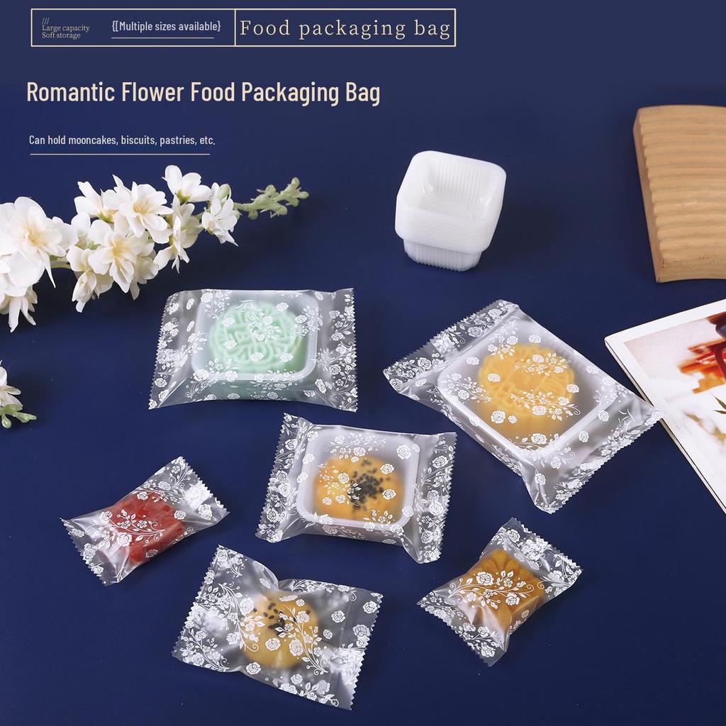 White Rose Frosted Snowflake Mooncake Pastry Heat-Seal Bag
