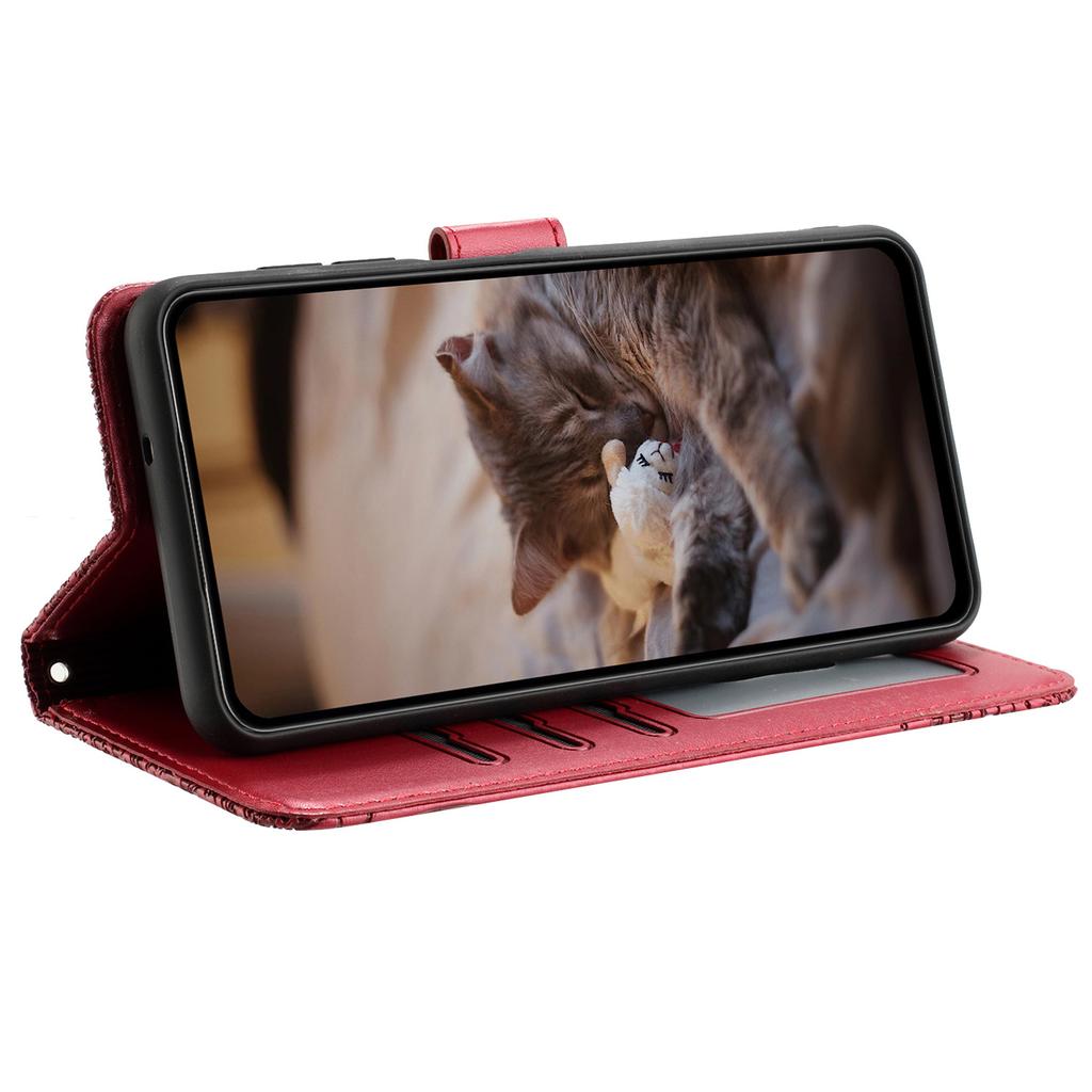 For Samsung Galaxy S23 FE Case with Wrist Strap Leather Phone Cover Wall Cats Pattern