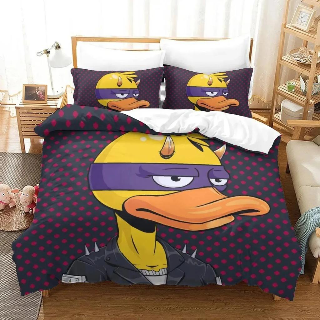 Set de lenjerie de pat 3D Cartoon Quackity Duck Husă de plapumă Set de pat Husă de pilotă Față de pernă Plapumă King Queen Size Set de lenjerie de pat pentru băieți adulți