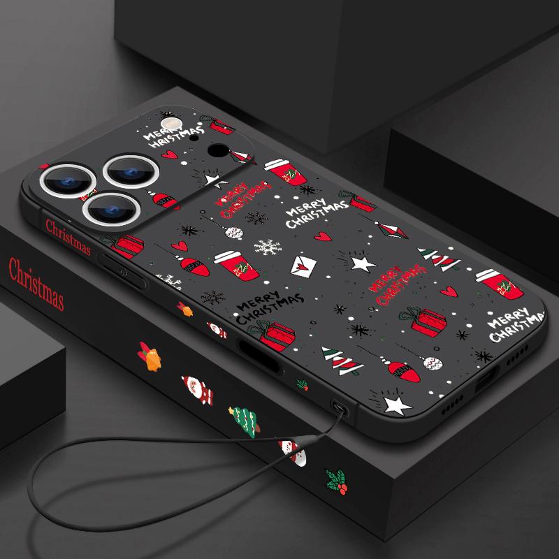 Christmas Pattern Phone Case For iPhone 17 Pro Max 16E Air 16 15 14 13 12 Pro Max 11 Magnetic For Magsafe Soft TPU Lanyard Cover