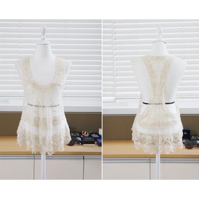 

2025 Новый женский пляжный топ для отдыха с кружевной майкой и сетчатым платьем-крючком m бежевый