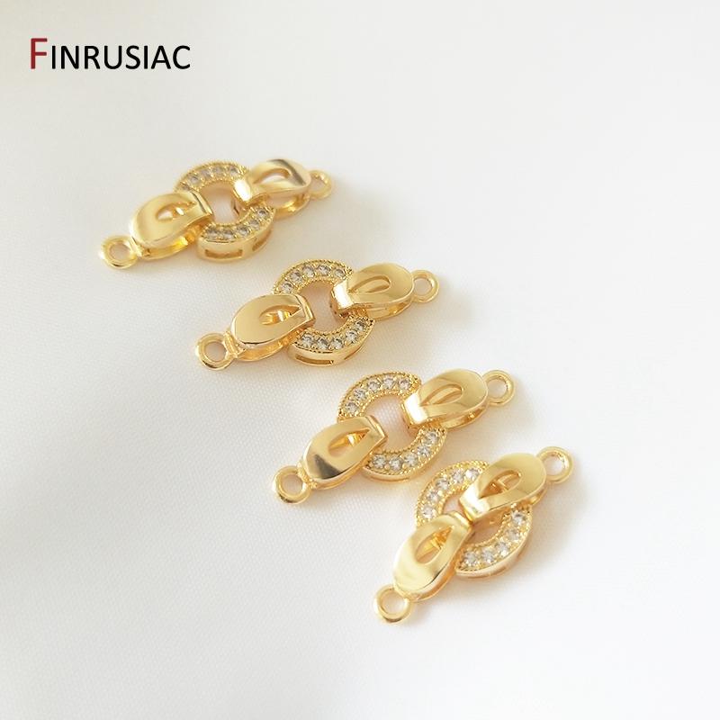 

10*22MM 18K Gold Plated Copper Metal Inlaid Zircon Round Fastener Clasps DIY Pearl Jewelry Beading Connector For Jewelry Making 1 piece