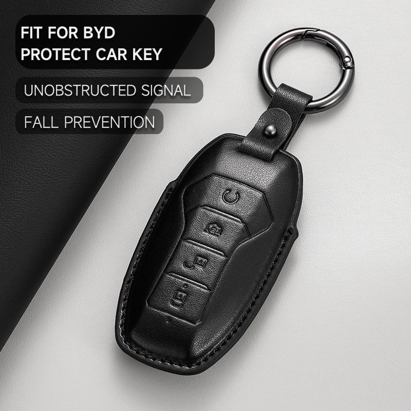 Leather Car Key Cover Case Protection Shell Keychain for BYD Tang EV600 Han EV Yuan ATTO 3 Song PLUS Pro MAX DMI Qin Dolphin