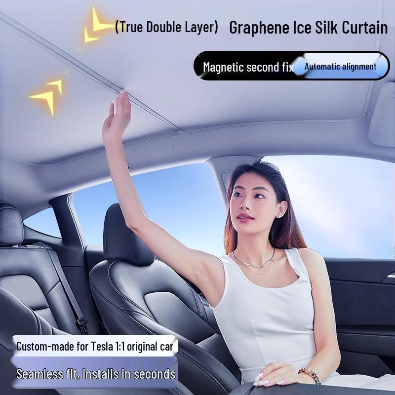 Graphene Sunroof Sunshade for Tesla Model Y/3: Heat Insulation & Light Blocking