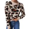 Winter Womens Leopard Jacquard Knit Crewneck Pullover Sweater