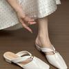 Square head half-drag Muller shoes low heels 2025 summer new square head absolute child beige wear cool slippers women