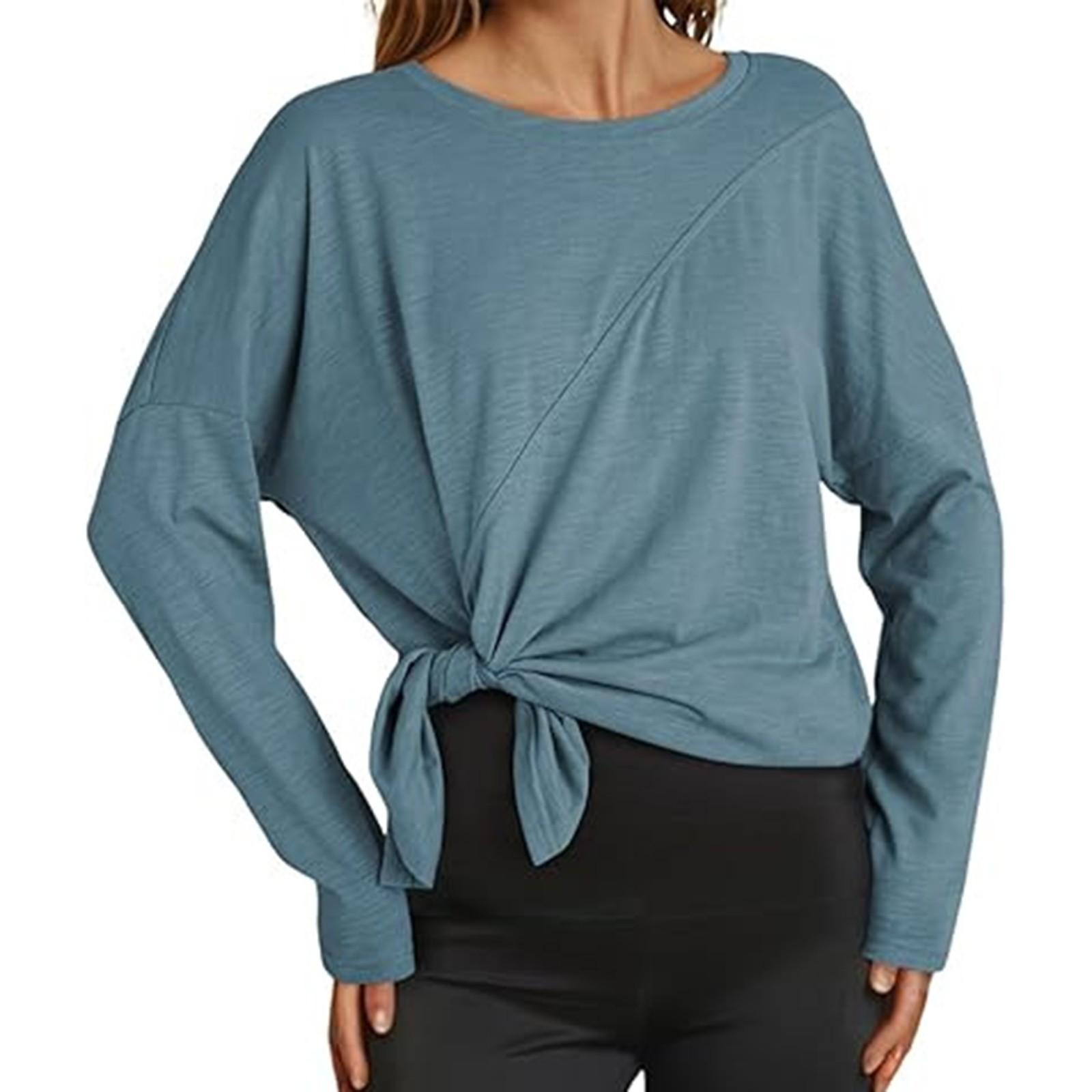 

Women s T-shirt, Solid Color, Round Neck, Long Sleeve, Irregular Button, Hem Top XXL