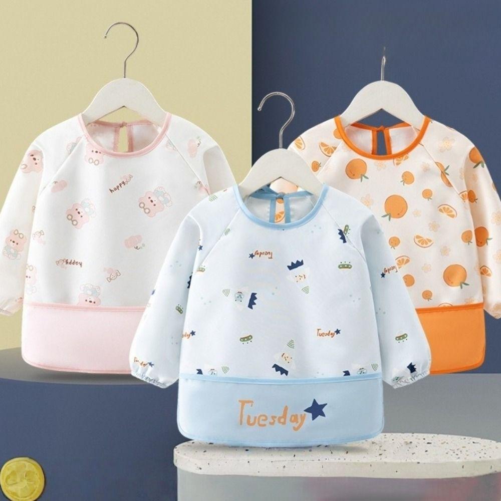 Neue langärmelige Baby-Lätzchen wasserdicht mit Taschen Kinder-Schürze fleckenabweisend Säuglings-Brustlatz für Kinder beim Essen