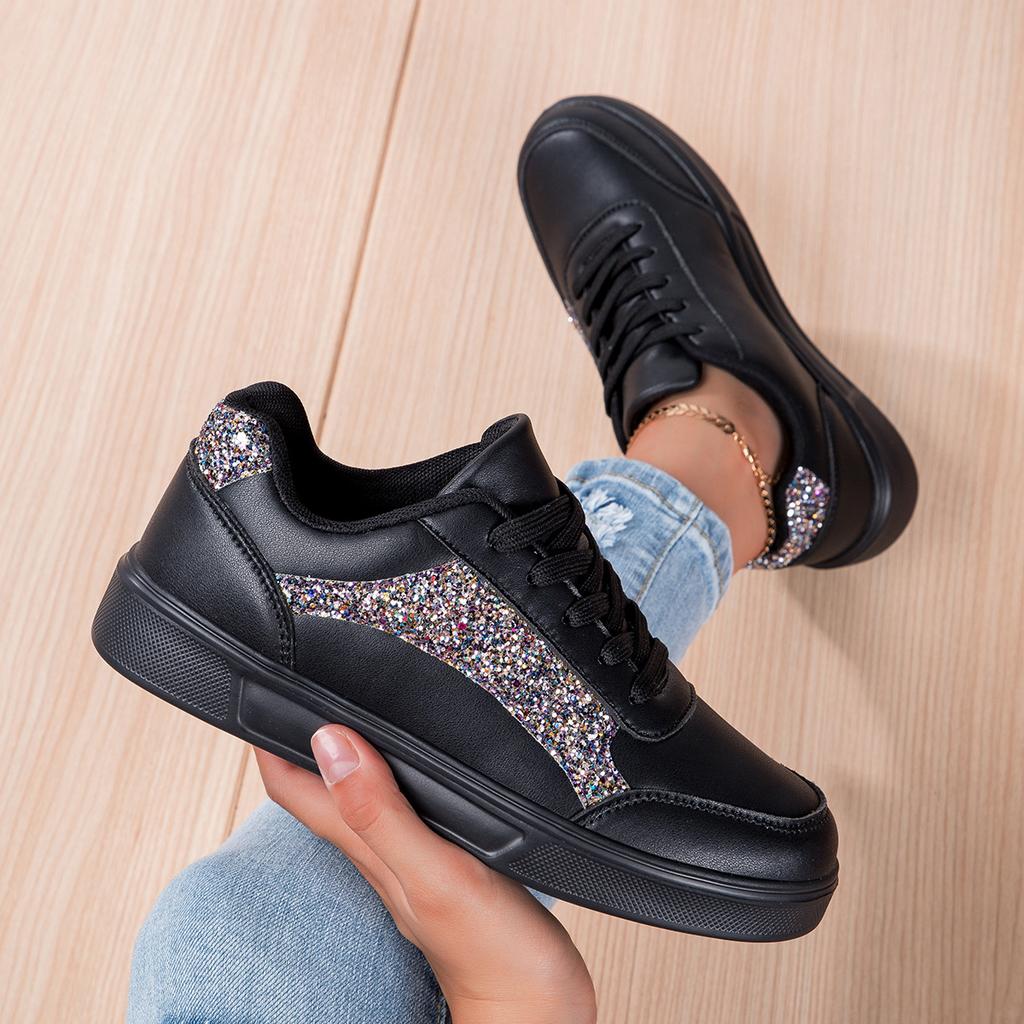 Fashion Fashion Versatile Woman Shoes 2025 Spring New Women's Sequined Sneaker Anti Slip Round Toe Flat Shoes Simple Women Casual Shoe