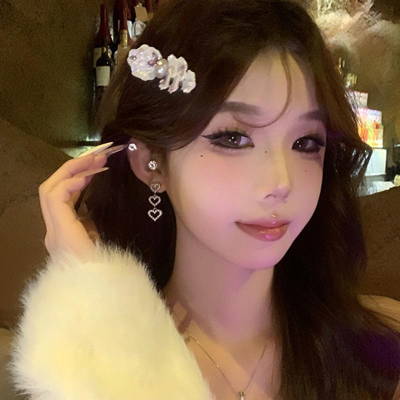 Double Petal Pearl Hairpin French Retro Light Luxury High-end Duckbill Clip Niche Design Exquisite Hair Accessories