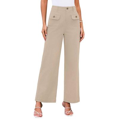 Women's High-waisted Wide-leg Elastic with Pockets Formal Business Work Casual Trousers