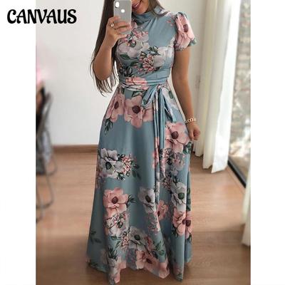 Herbst Neue Blumendruck Kurzarm Swing Kleid Damen