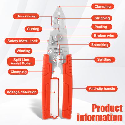 1Pc Multi-functional Wire Stripper Ergonomic Wire Stripping Pliers with Electrical Testing Function for Hydropower Installation