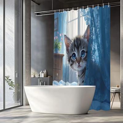 VIKAMA Adorable Cat Print Shower Curtain, Suitable For Bathroom Windows, Bathtub Partitions, And Home Decoration Shower Curtains