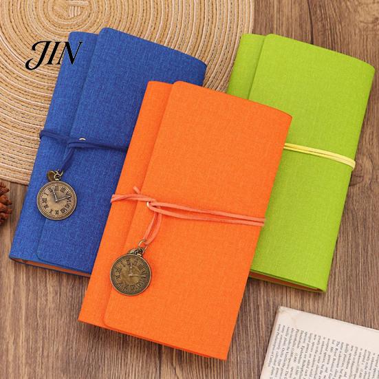Durable Cover Notebook Faux Leather Writing Journal Notebook, 6 Ring Loose Leaf Binder, 7 Inch Diary Sketchbook with Clock Pendant for Travel Business