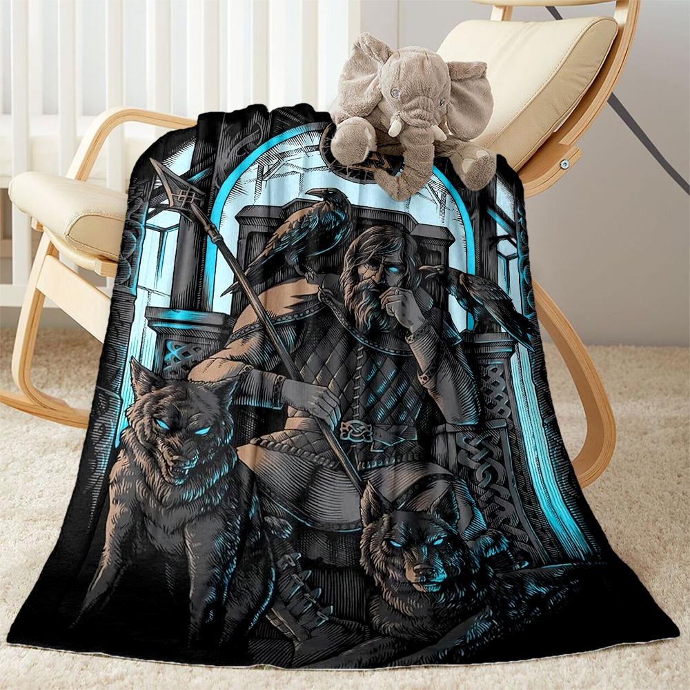 Viking Warrior Emblem Blankets Are Suitable for Living Rooms,making Them an Ideal Choice for Outdoor Travel and Gifts.