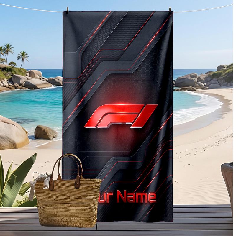 F1 Individuelles Strandtuch, Mit Ihrem Namen bedrucken, Leichtes saugfähiges Handtuch für Schwimmen, Reisen