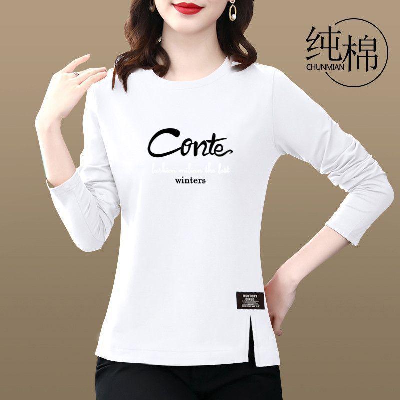 

100% Cotton Women s Straight Shoulder T-Shirt - Autumn/Spring Fashion, Versatile Irregular Design, Age-Reducing Top XL [Recommended 110-125 kg]