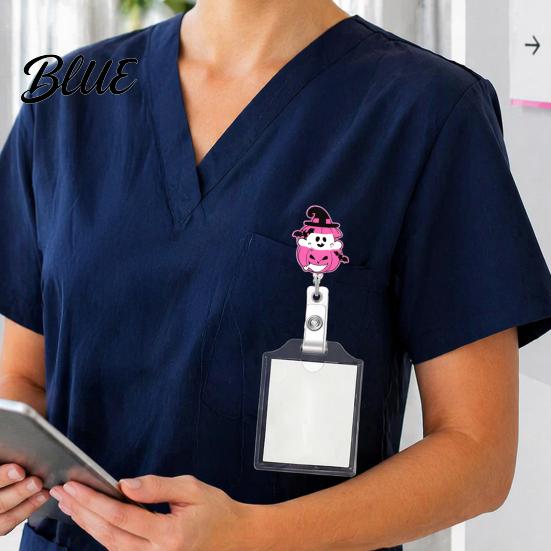 Witch ID Holder Retractable Badge Holder Halloween Glitter Acrylic Reel Cute Ghost Decorative Reel Pumpkin Card for Nurse Doctor Teacher Worker