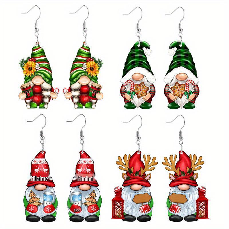 Christmas Gnome Acrylic Earring Set - 4-Piece, Unique and Fun Holiday Fashion Accessories